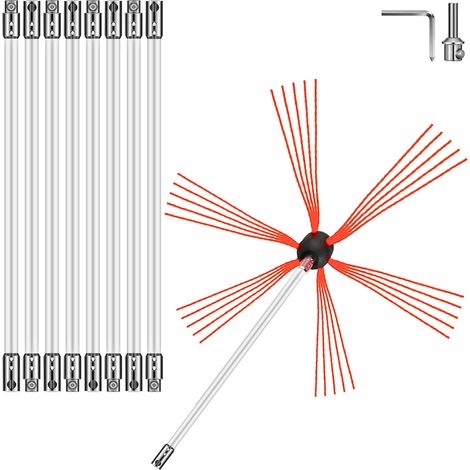 Mophorn Varillas deshollinadoras flexibles de 30 pies, kit de limpieza de chimeneas con cabezal de cepillo flexible, varillas de fácil conexión, 9 varillas blancas (1/5)