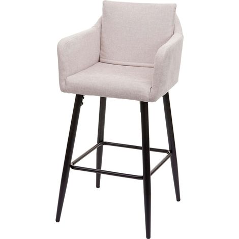 Sgabello da bar alto da bancone con seduta poggiapiedi in metallo in tessuto crema design moderno 040001244