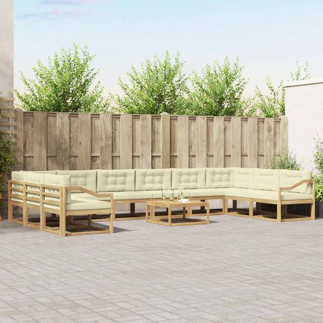 vidaXL Outdoor-Sofagarnitur mit Kissen 11 pcs Weiß und Creme (1/5)