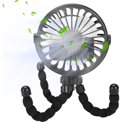 Ventilador portátil para cochecito de bebé, ventilador portátil para niños pequeños - Ventilador giratorio con clip para cochecitos de bebé - Ventilador de mano tipo pulpo giratorio 360° para manillar (1/5)