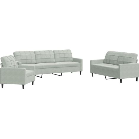 Ensemble de Canapé  Sofas 3 pcs avec coussins Gris clair Velours