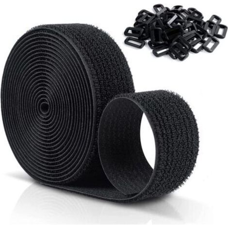 Sangles Scratch Velcr Réutilisables 10 M X 20 Mm, Sangles De Câble Réglables Avec 50 Boucles En Plastique, Libre De Couper Attaches De Câble Velcr En Nylon Noir- (1/4)