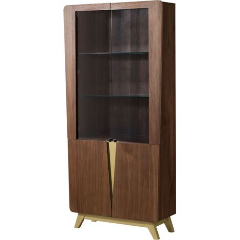 Vitrine Nussbaum-Echtholzfurnier 100x40x200 braun lackiert BUTTERFLY 100 (1/4)