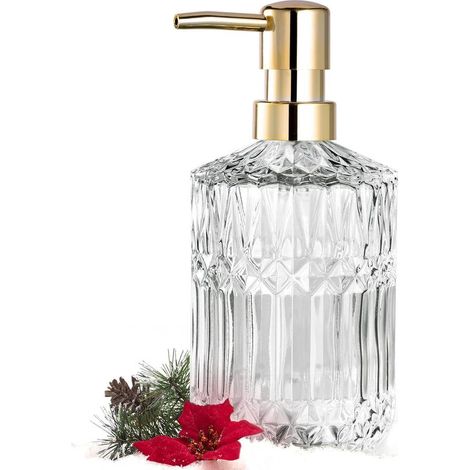 Distributeur de Savon en Verre Transparent avec Pompe en Plastique ABS, distributeurs de Lotion pour Cuisine, Salle de Bain (Cristal) (1/5)