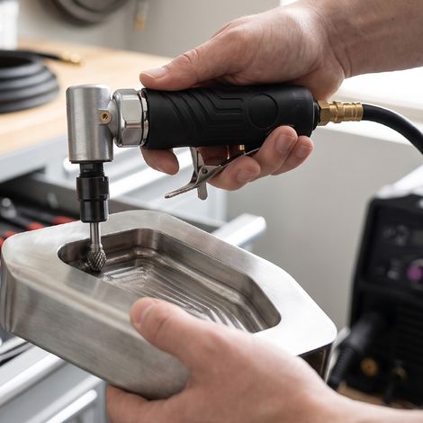 Smerigliatrice angolare pneumatica da 12000 giri/min con impugnatura antiscivolo a 90 gradi, lucidatrice pneumatica per utenti destrorsi per detailing automobilistico, levigatura e sbavatura. (1/5)