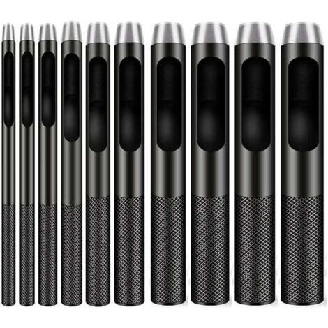 Lot de 10 emporte-pièces ronds en acier pour le travail du cuir, trous de 1 à 10 mm pour ceintures, bracelets de montres et vêtements.
