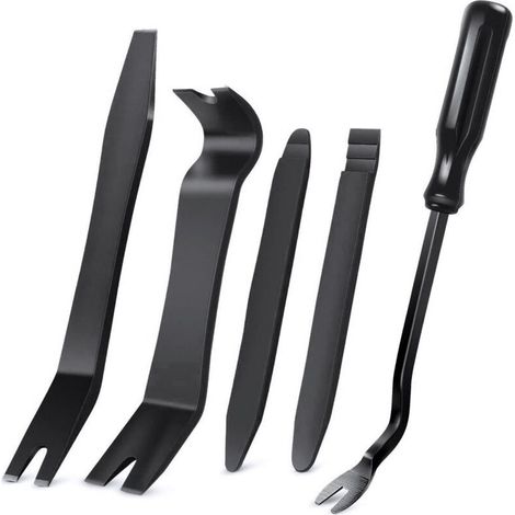 Kit d'outils de démontage de garnitures automatiques, kit d'outils anti-rayures pour le retrait du panneau de pincement de portière de voiture et du tableau de bord audio - 5 pièces black (1/5)