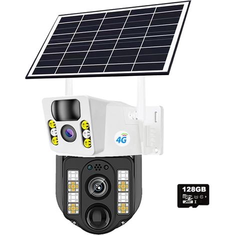 Caméra Solaire 4K 8MP à Double Objectif, 4G, WiFi, sans Fil, Batterie, Faible consommation, IP, détection de Mouvement PIR, vidéosurveillance Externe(128GB Card) (1/5)