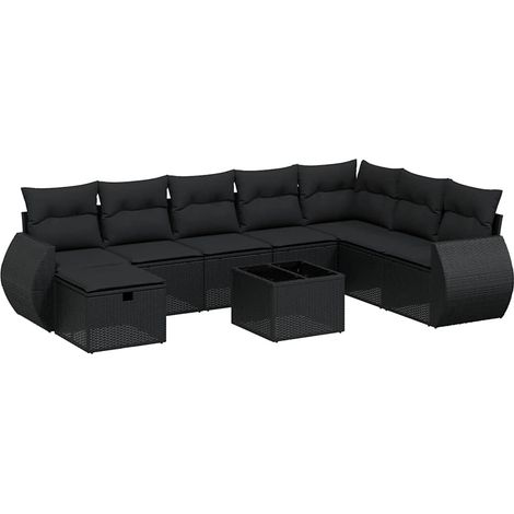 Maison Exclusive - Set Divani da Giardino 9 pz con Cuscini Nero in Polyrattan (1/4)