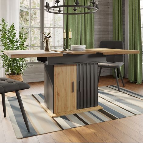 MEUBLIV Ausziehbarer Esstisch 110-140 x 80 cm schwarz/natur mit integriertem Stauraum (1/5)