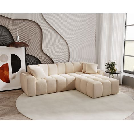 Emporius Canapé d'angle 265 cm Napoli - droite, mousse épaisse, style moderne, canapé nuage - Beige (1/5)