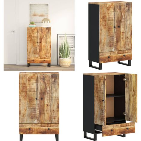 Buffet haut avec tiroir 60x33x100cm bois massif manguier et fer - Buffet Industriel - Meuble Rangement - Bois Massif - Manguier - Commode - Home & Living (1/5)