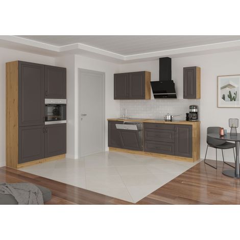 Küche Stilo Grau + Eiche Artisan 230 + 120 Küchenzeile Küchenblock Einbauküche (1/5)