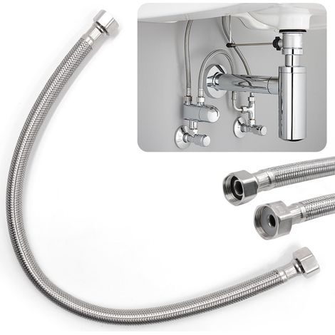 Tuyau flexible en acier inoxydable 304, 1/2 x 3/8 pouces, tuyau blindé, rallonge pour robinet, tuyau de raccordement, 50 cm, tuyau pour robinet de salle de bains, WC et cuisine (1/5)