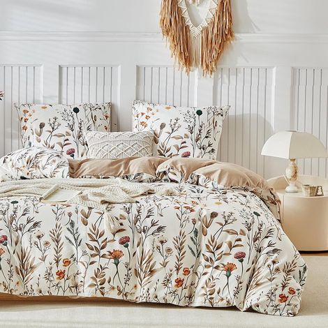 3 Pièces Housse de couette,Motif floral,Microfibre,260x240 cm,Fermeture éclair,Chambre à coucher