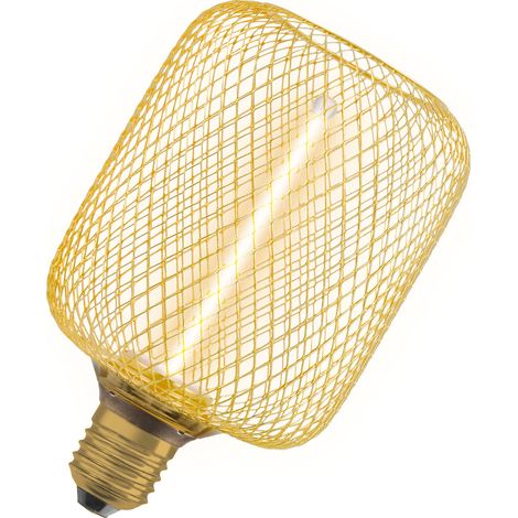 OSRAM DECOR de 3,5W et filament de paille, blanc chaud cosy 818, 150lm/1800K, verre sans plomb couleur or clair, avec pas de vis E27, dimmable, diamètre 100 mm.
