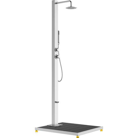 Doccia esterna con lavapiedi e pedana - Inox spazzolato - Argento - H 220 cm - ELNARO (1/5)