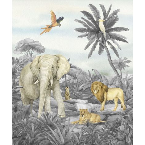 papier peint panoramique animaux de la jungle gris  - Sanders & Sanders (1/5)