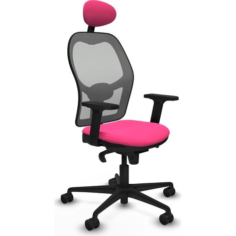 Jorquera sincro malla gris similpiel rosa brazos 2D base nailon cabecero fijo ruedas 65mm nailon (1/5)