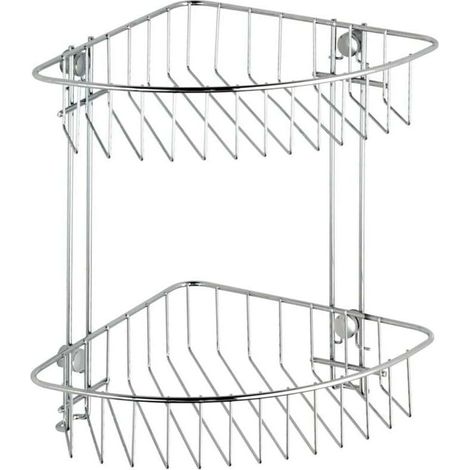 Klassisches Eckduschregal, 2 Eckduschkörbe, Wandmontage ohne Bohren (Adapter nicht im Lieferumfang enthalten), Stahl, 26,5 x 26,5 x 19,5 cm, glänzend (1/4)