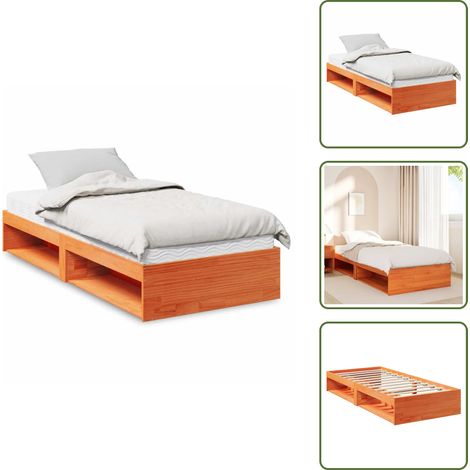Tagesbett mit Matratze Wachsbraun 80x200 cm Massivholz Kiefer - Tagesbett - Tagesbetten - Sofabett - Gästebett (1/5)
