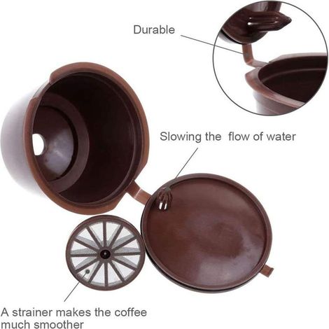 3 wiederverwendbare Kaffeekapsel-Nachfüllpackungen, wiederverwendbare Kunststofffilter mit Löffel und Bürste (1/3)