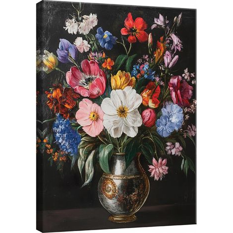 Peinture pour salon chambre a coucher fleurs noir moderne sur toile Murale 120x80 (1/3)