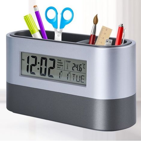 Orologio da ufficio multifunzionale con portapenne, orologio elettronico, portapenne creativo, orologio LCD elettronico. (1/2)