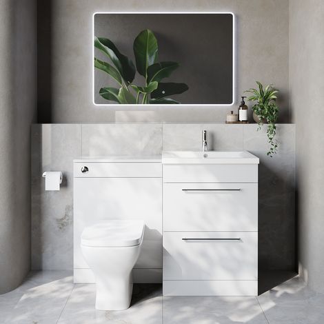 Napoli 460 Cento Gloss White 1200mm 2 Drawer Vanity Unit Toilet Suite with Glide Basin - 1200mm - Chrome 320mm HandleWith Kingston Toilet Pan and Seat