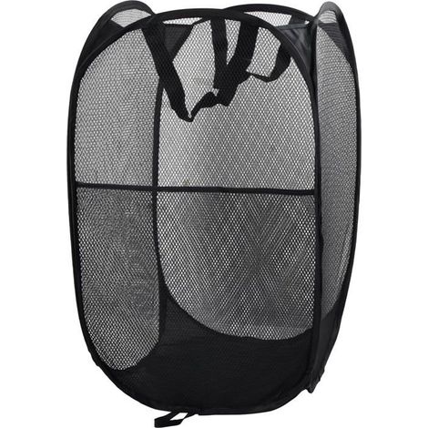 Panier à linge pliable en filet noir grande capacité 36×36×58 cm, pliable 19×19 cm (1/5)