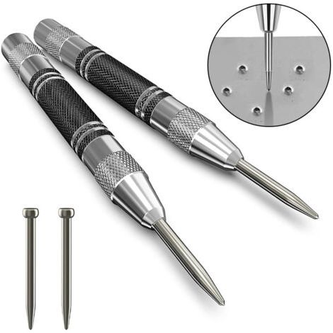 Set de 8 pièces Poinçon automatique, poinçon central automatique, poinçon central à ressort, poinçon automatique avec force de frappe réglable pour bois, mur, métal, avec point de changement en 2 pièc (1/5)