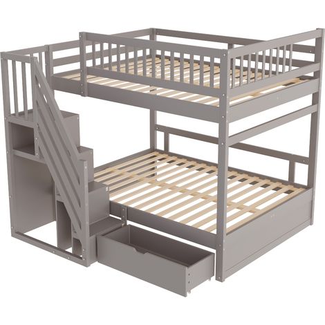 Letto a castello 140 x 200 cm in legno grigio con scala contenitore e cassetti MODENUIT (1/5)