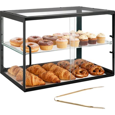 Vitrine Comptoir de Boulangerie de 55x38,5x39 cm à 2 Niveaux, Présentoir à Pâtisserie en Acrylique Transparent, pour Présentation Biscuits Desserts Beignets Pains Gâteaux, avec Porte Coulissante (1/5)