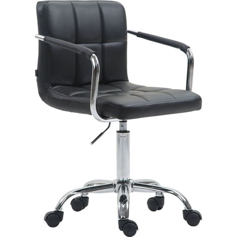 Sedia da ufficio su ruote, altezza regolabile in PVC nero e metallo cromato 100002541