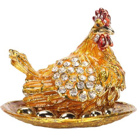 Boîte à Bijoux en Forme de Poule Dorée avec Strass, Décor de Bureau Élégant et Artisanal (1/5)
