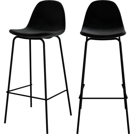 Set de 2 sillas de bar en terciopelo negro 75 cm - Henrik