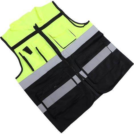Reflektierende Arbeitsweste mit mehreren Taschen, Netzgewebe, hoher Sichtbarkeit, atmungsaktiver Sicherheitsweste mit reflektierenden Streifen (1/5)