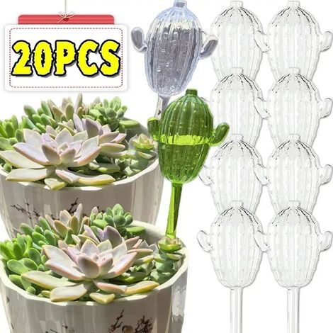 (Vert - Lot de 5) Arrosoir transparent unique en forme de cactus, système d'irrigation automatique à débit efficace, outil de jardinage extérieur (1/4)