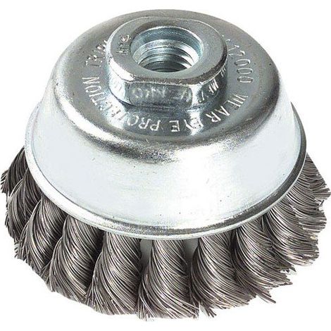 Brosse Coupe M14 pour Meuleuse, Fil Acier Torsadé, Gros Décapage du Métal Ø 65mm abrasives, Gris, Ø 5,5/32 x 58 mm