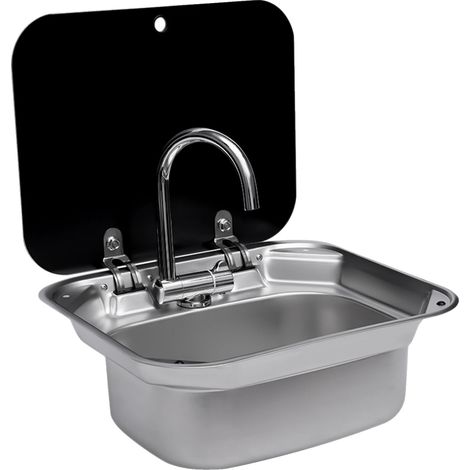 Lavabo, diseño multifuncional, materiales duraderos, negro y plateado. (1/2)