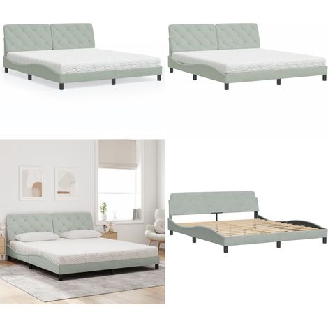 Lit avec matelas gris clair 180x200 cm velours - Lit Double - Lit Capitonné - Lit Design - Lit Velours - Literie - Home & Living (1/5)