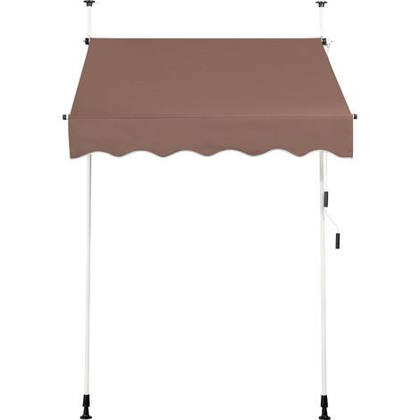 Store Banne Manuel Hauteur Réglable 200-300CM, Auvent Rétractable150x125CM sans Perçage en Métal et Tissu Oxford pour Fenêtre,Terrasse, Marron