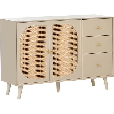 Credenza contenitore con 2 ante e 3 cassetti 120 x 40 x 82,5 cm bianco sporco HOMVRA (1/5)