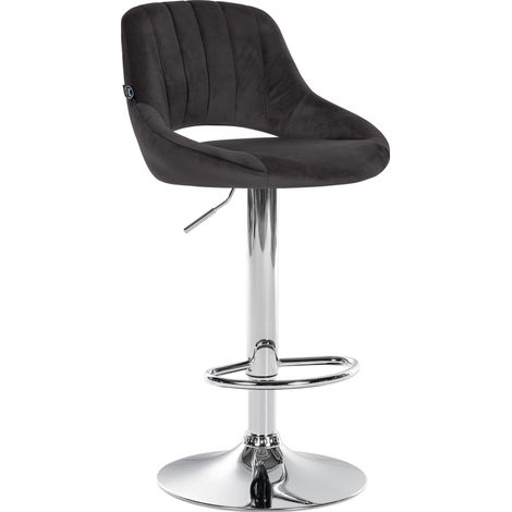 Tabouret de bar x1 avec repose-pieds pivotant et réglable en velours noir et métal 100005216