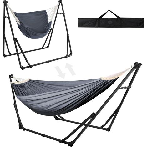 Hängematten- und Hängesessel-Set mit klappbarem Gestell, 2-in-1, tragbar, bis 200 kg (1/5)