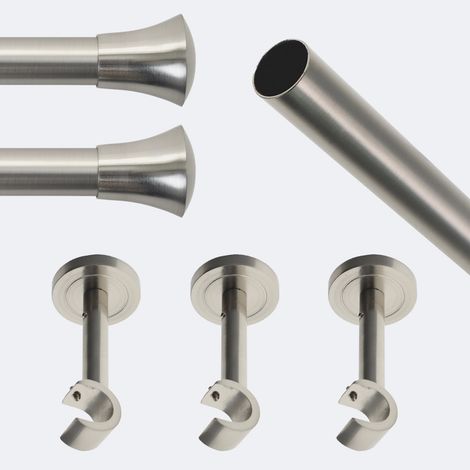 Kit de tringle à rideaux Nickel Mat 250cm Diam.20mm Embout Pommeau - Fixation Mur - Boulet (1/3)