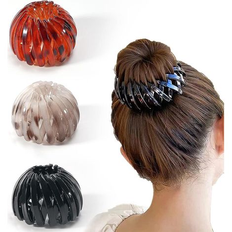 3 Pcs Pinces Cheveux En Forme De Nid D'oiseau, Support De Queue De Cheval Boucles Barrettes De Cheveux Rtractables Pour Femmes Filles, Clips Anti (1/5)