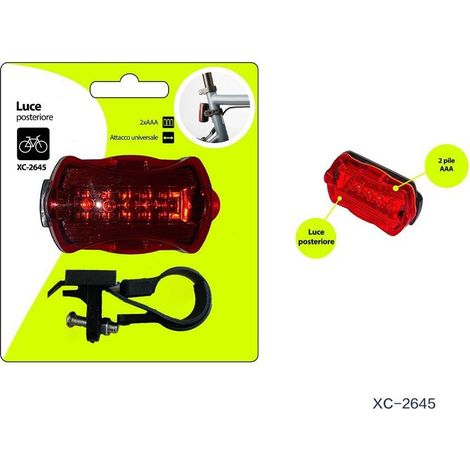 TRADE SHOP - Luce Posteriore A Batteria Fanale Per Bici Attacco Universale Con Gancio Xc-2645 -