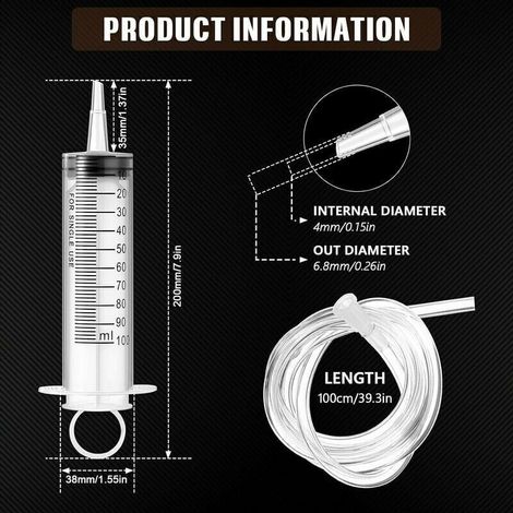 Seringue en Plastique - Grande Seringue en Plastique avec Tuyau Flexible - Grande Seringue de Mesure en Plastique pour Laboratoires Scientifiques - Applicateur de Colle - Expériences (1/3)