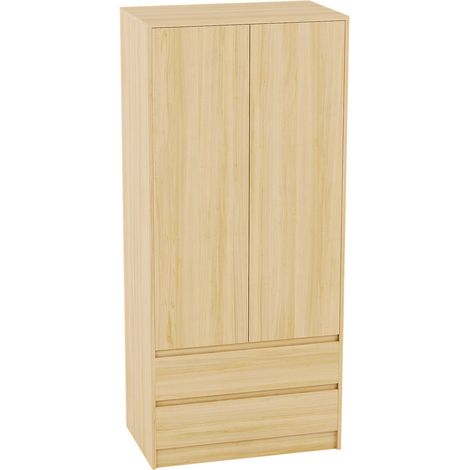 Denver 2 Door Wardrobe With 2 Drawers and Hanging Rail Bedroom Furniture, Pine